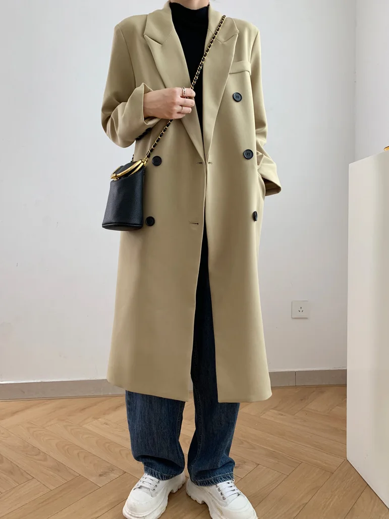  New Fashion Women Trench Solid Color Suit Long Double Breasted Coat Female Cloa - £294.29 GBP
