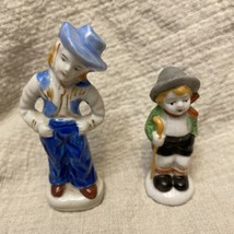 Vintage Occupied Japan Hand Painted Figures Cowgirl &amp; Boy Hiking - £18.41 GBP