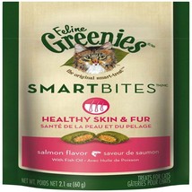 Greenies Feline SmartBites Skin &amp; Fur Crunchy &amp; Soft Adult Cat Treats Salmon 1ea - £4.69 GBP