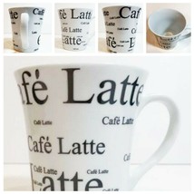 White Café Latte Mug Black &amp; White Tea Coffee Ceramic Cup 12 oz. Bold Word - £14.03 GBP