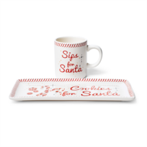 Sur La Table Holiday Wonder Red and White Sips for Santa Mug Brand New i... - $49.99