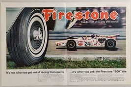 1966 Print Ad Firestone &quot;500&quot; Tires Indy 500 Race Winner Graham Hill Rac... - $22.30