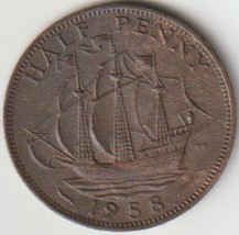 1958 British UK Half Penny coin Rest in peace Queen Elizabeth II Age 65 ... - $2.59
