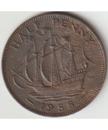 1958 British UK Half Penny coin Rest in peace Queen Elizabeth II Age 65 ... - £2.06 GBP
