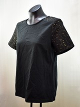 J Crew Black Knit Top Gold Metallic Trim Short Sleeves Back Zipper Women... - $229.27 MXN