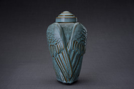 Handmade Cremation Urn for Ashes &quot;Wings&quot; - Large | Oily Green Melange | Ceramic - £313.69 GBP+