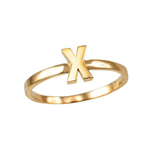 Yellow Gold Initial Letter X Stackable Ring - £70.95 GBP