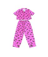 Fabletics EcoSatin Pink Leopard Print Pajama Set Crop Pant Button Down T... - $49.49