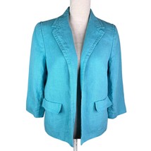 Talbots Linen Blazer 10 Turquoise Lined Pockets Open Classic - $49.49