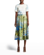 $1,690 New 2022 Oscar De La Renta Painting Flower Field Midi Dress Us 6, 10 Or 1 - £1,269.99 GBP