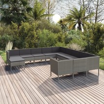  Garden Lounge Set Gray PE rattan, powder-coated steel, polyester - $25,757.67 MXN