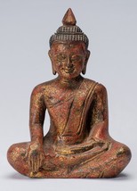 Antico Khmer Stile Sud-est asiatico Seduta Legno Enlightenment Buddha Statua - £123.42 GBP