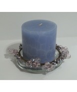 Blue Candle with Glass Candleholder Plate  &amp; Decorative Beaded Trim, 3 pc - $15.20 CAD