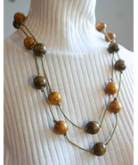 Bohemian Knotted Cord &amp; Earth-tone Wooden Beads Necklace 1980s vintage - £9.83 GBP