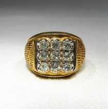 Vintage Mens 18K Gold HGE Rhinestone Heavy Gold Electroplate Ring Sz 7.75 C3071 - £30.08 GBP