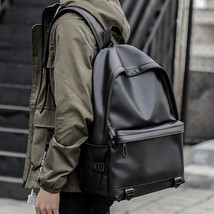 New Fashion Men Leather Backpack Black School Bags for Teenager Boys 15.6 Inch L - £57.05 GBP