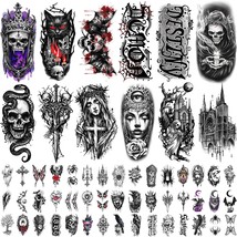 77 Sheets Temporary Tattoos, Gothic Style Horror Mystery Spider Skull Fake Tatt - $21.77