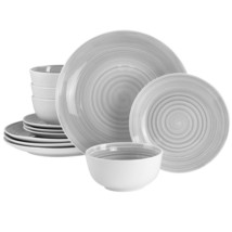 Hometrends Crenshaw 12 Piece Fine Ceramic Dinnerware Set in Grey Swirl - £67.91 GBP