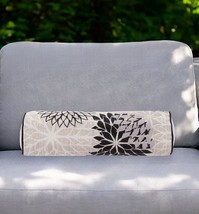 6&quot; X 20&quot; Black Gray and White Bolster Floral Indoor Outdoor Throw Pillow - $72.49