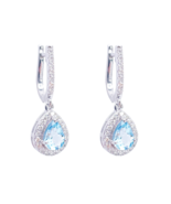 18ct White Gold Diamond &amp; Blue Aquamarine Pear Halo Hoop Earrings 1.58ct - $1,965.74