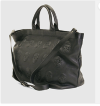 IO PELLE Italy Leather Skull Weekender Tote Bag Black XL - $293.01