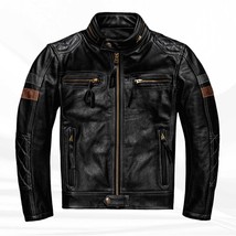 Vintage Cafe Racer Leather Motorcycle Jacket: Quilted Biker Style - $182.95