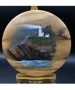 Heceta Head Lighthouse Bandon Oregon Myrtlewood 8” Plaque Parry Johnson - $29.69