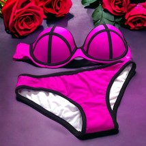 Hot pink &amp; black trim bathing suit juniors size M bikini - £15.57 GBP