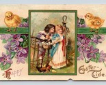 A Happy Easter Tide Children Chicks Eggs Flowers Embossed 1910 DB Postca... - $3.91