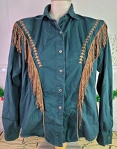 I Love Cowboys Out West Country Western Shirt Tassels Embroidered Button Up Med - £18.07 GBP