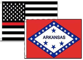 3x5 USA Thin Red Line Arkansas State 2 Pack Flag Wholesale Set Combo PREMIUM Viv - £7.77 GBP