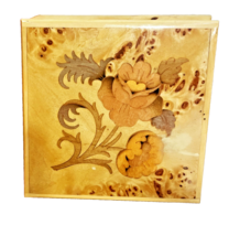 Small Sorrento Italy Inlaid Wood Jewelry Trinket Box Flowers Reuge 5&quot; Marquetry - £17.89 GBP