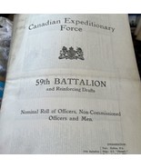 Canadian Expeditionary Force 59TH  Battalion Nominal Roll Officers Non-C... - $98.99