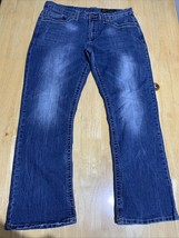 TK Axel Jeans Mens 34 x30 Boot Blue Denim Flap Pockets Thick Stitch Whisker - $22.54
