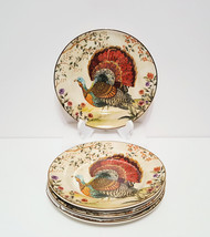 NEW RARE Pottery Barn Set of 4 Botanical Harvest Turkey Salad Plates 8.5&quot; Stonew - £135.88 GBP