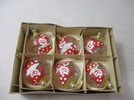 6 Vintage Red Clown Clear Inarco Italy Christmas glass Ornaments 2.5&#39;&#39; Rare - £23.21 GBP