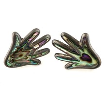 Vintage HAND Mexican Abalone Earrings Sterling Silver Screw Back MexicoHands - £50.84 GBP
