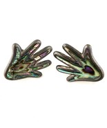Vintage HAND Mexican Abalone Earrings Sterling Silver Screw Back MexicoH... - $88.01 CAD