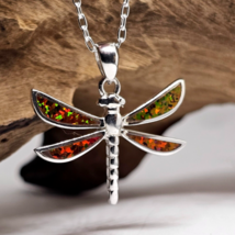 Collier pendentif libellule opale de feu en argent 925, chaîne de câble de... - £38.32 GBP