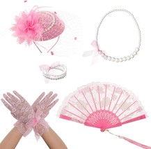 5Pcs Tea Party Accessories Set for Girls Tea Party Gloves Hats Necklace ... - $34.85