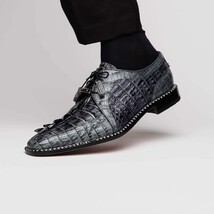 Caribe Genuine Hornbak Caiman Crocodile Dress Shoes Dark Gray image 7