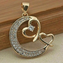 0.60Ct Round Cut Simulated Diamond Moon &amp; Hearts Pendant 14K Yellow Gold Plated - £98.11 GBP