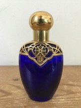 Vintage 80s 90s Avon Mesmerize EMPTY Cobalt Blue Brass Perfume Bottle De... - $24.99