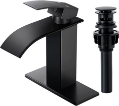 Qomolangma Waterfall Bathroom Faucet, Matte Black Modern Single Handle Bathroom - £35.16 GBP