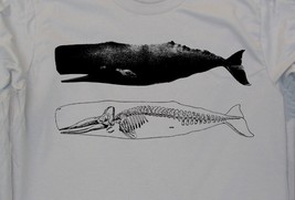 Mens whale and skeleton on mens American Apparel silver t shirt - s, m, ... - $23.00