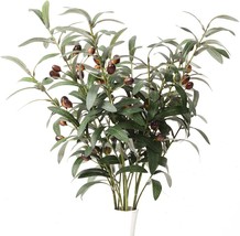 Olive Branches Stems 3Pcs Artificial Plants Olive Branch Leaves Fake Fruits Silk - £28.76 GBP