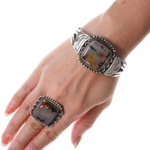 7&quot; 1940&#39;s Navajo Sterling and Agate bracelet with matching size 6.75 ring - £470.27 GBP