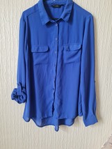 new look blue blouse 14 Chiffon With Turn Up Sleeves Express Shipping - £17.98 GBP