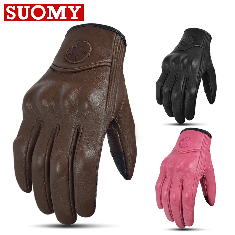 Suomy Leather Gloves Protection Touch Screen Motorcycle Vintage Gloves O... - $20.12+