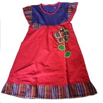 Alpakaandmore Girls Dress Pima Cotton Manta Fabric Waist Wrists Bands Purple Red - £42.93 GBP